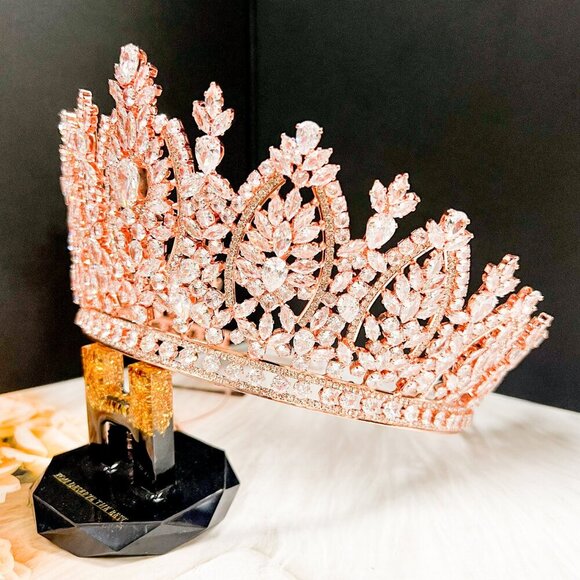 Zirconia Rose Gold Tiara, Quinceanera Tiara, Crystal Tiara, Wedding Headpiece